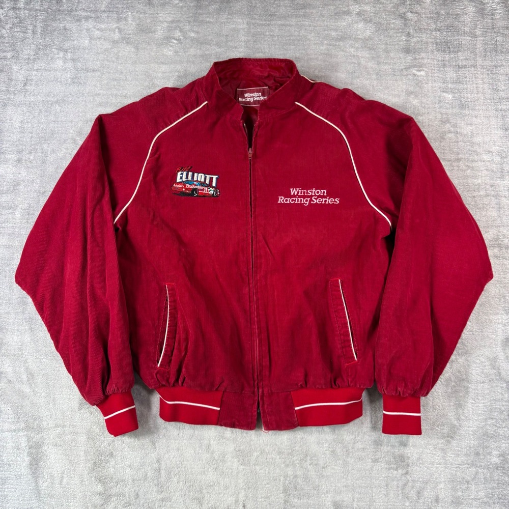 Winston Jacket Mens XL Red Vtg Corduroy Racing Series Bill Elliott NASCAR Bomber